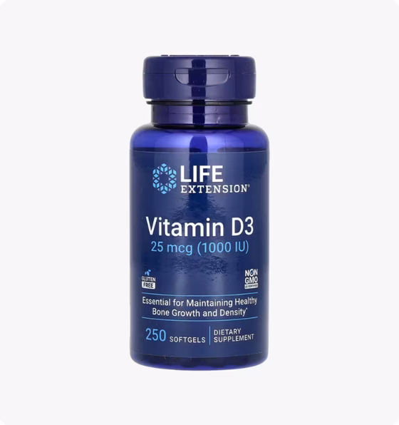 Life Extension, витамин D3, 25 мкг (1000 МЕ), 250 капсул