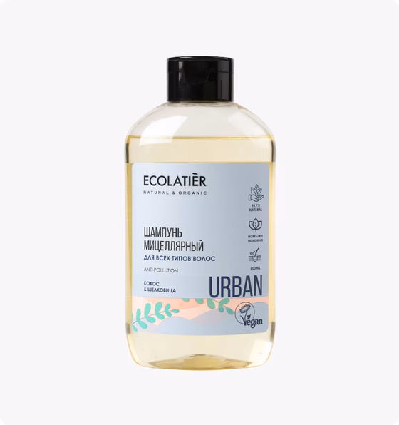 Ecolatier, Мицеллярный шампунь для всех типов волос "Кокос & шелковица", 600 мл
