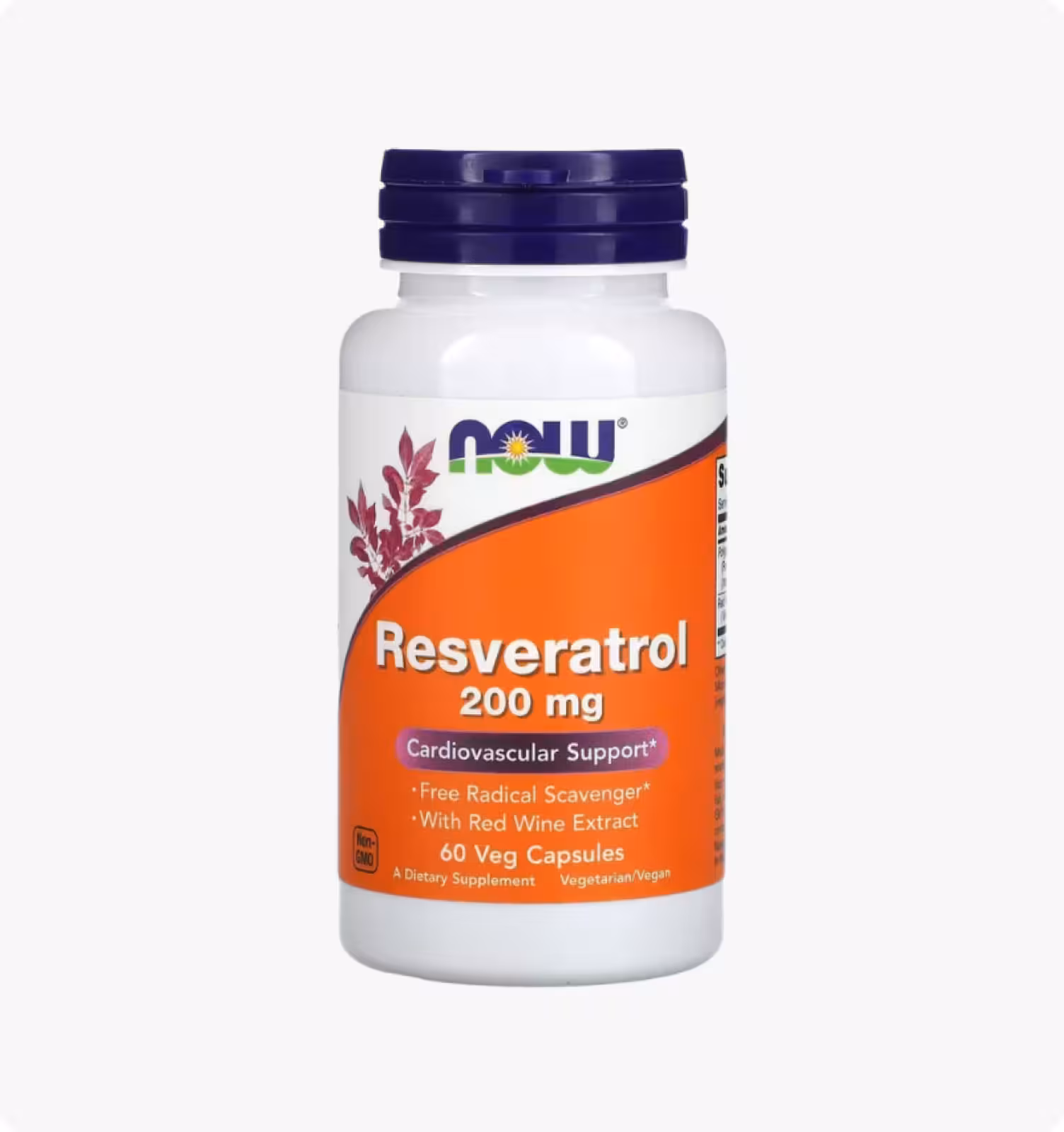 Now Foods, Натуральный Ресвератрол, 200 мг, 60 растительных капсул