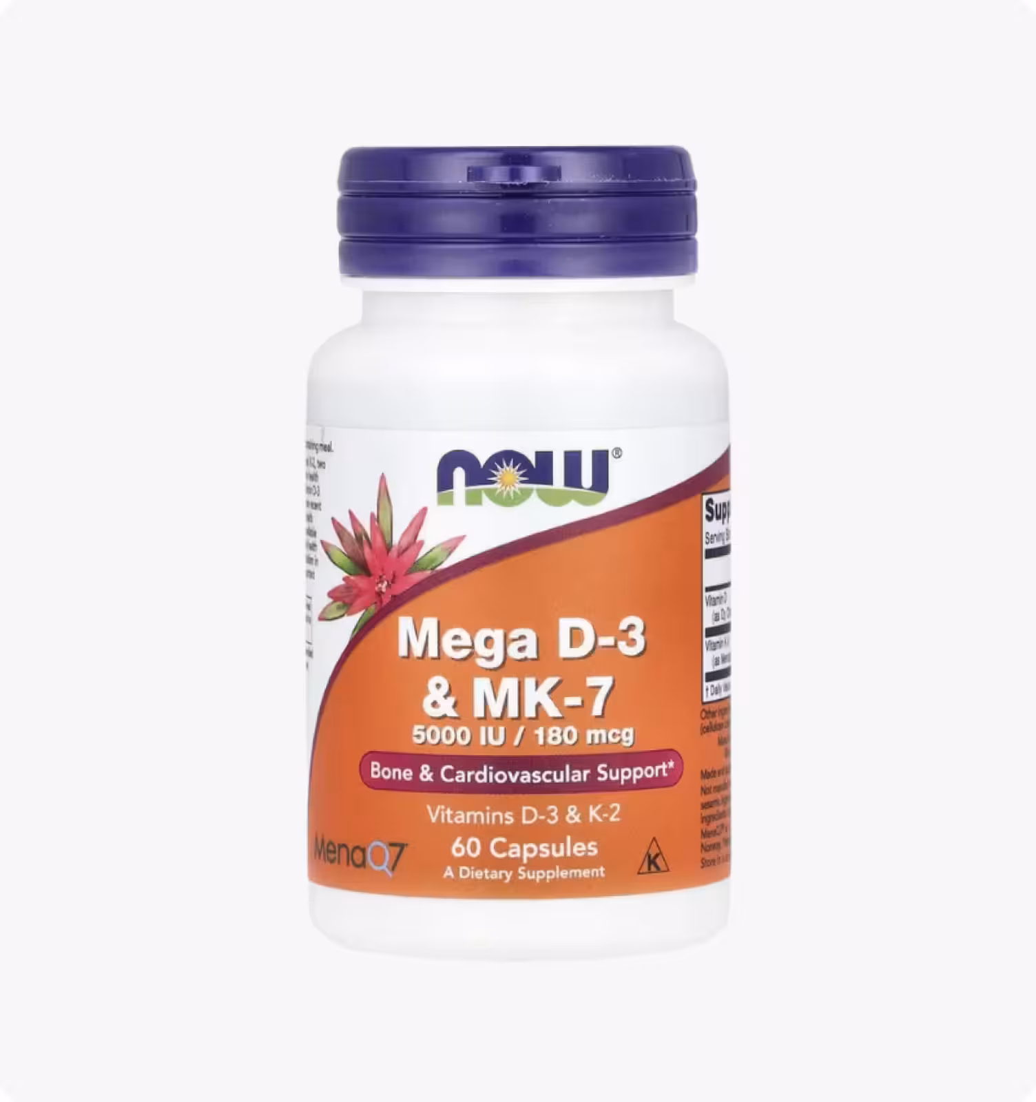 Now Foods, мега D3 и MK-7, 180 мкг (5000 МЕ), 60 растительных капсул
