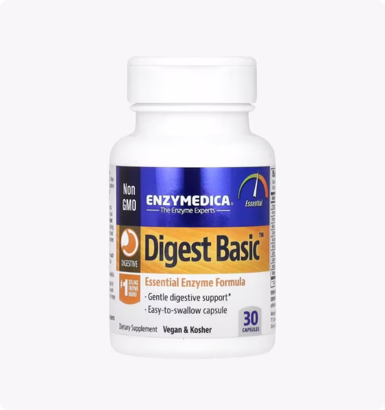Enzymedica, Digest Basic, формула основных ферментов, 30 капсул