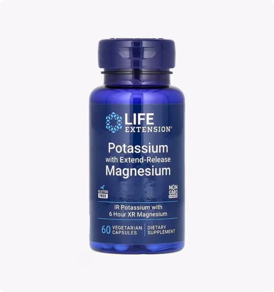 Life Extension, калий с магнием пролонгированного действия, 60 вегетарианских капсул