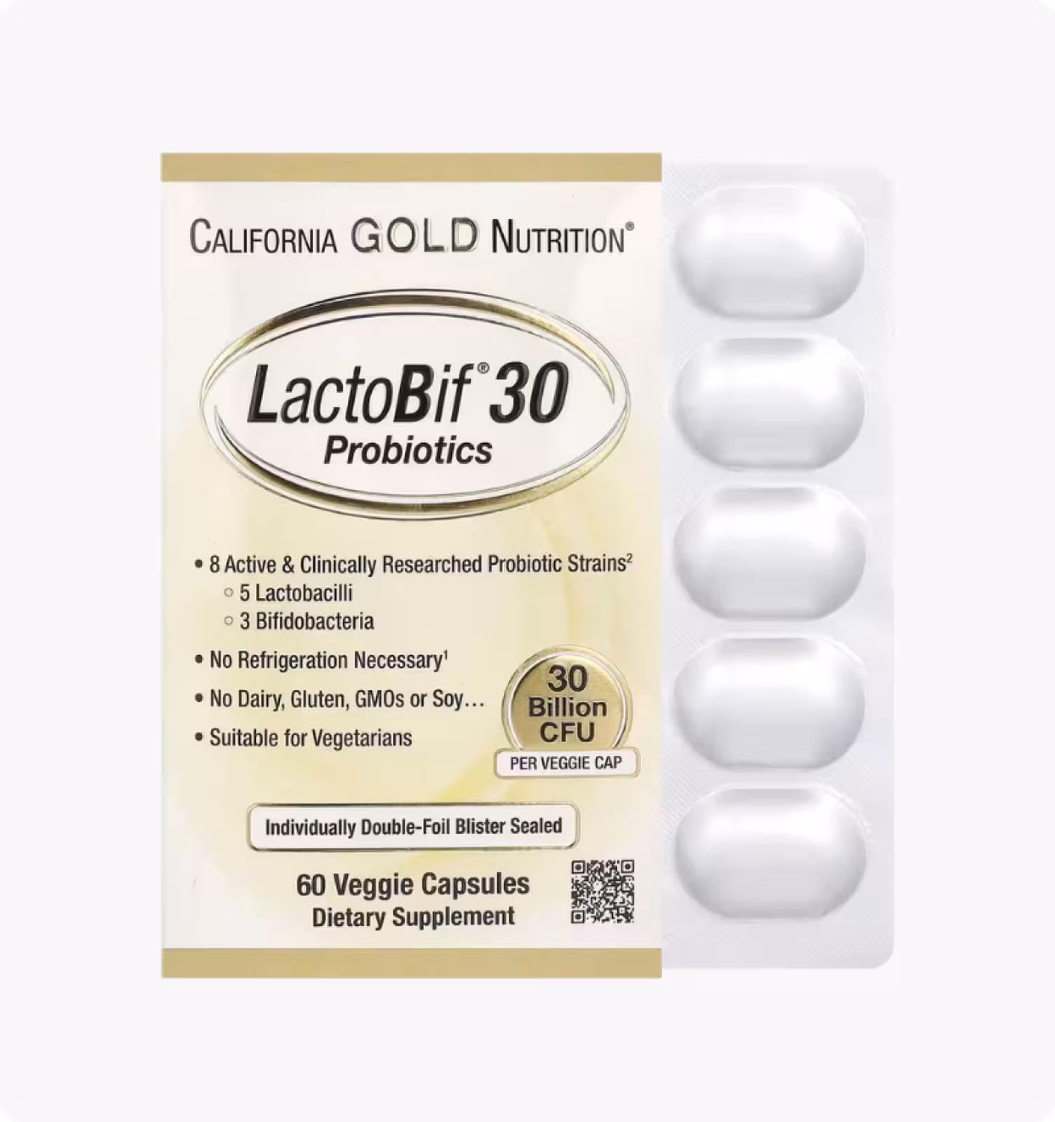 California Gold Nutrition, LactoBif, пробиотики, 30 млрд КОЕ, 60 растительных капсул