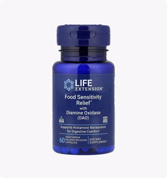 Life Extension, средство от чувствительности к пищевым продуктам, с диаминоксидазой (DAO), 60 вегета