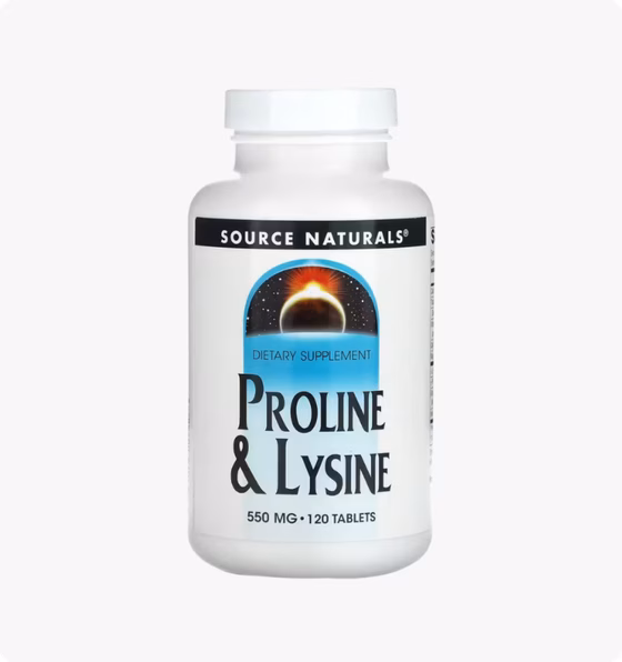 Source Naturals, L-пролин и L-лизин, 550 мг, 120 таблеток