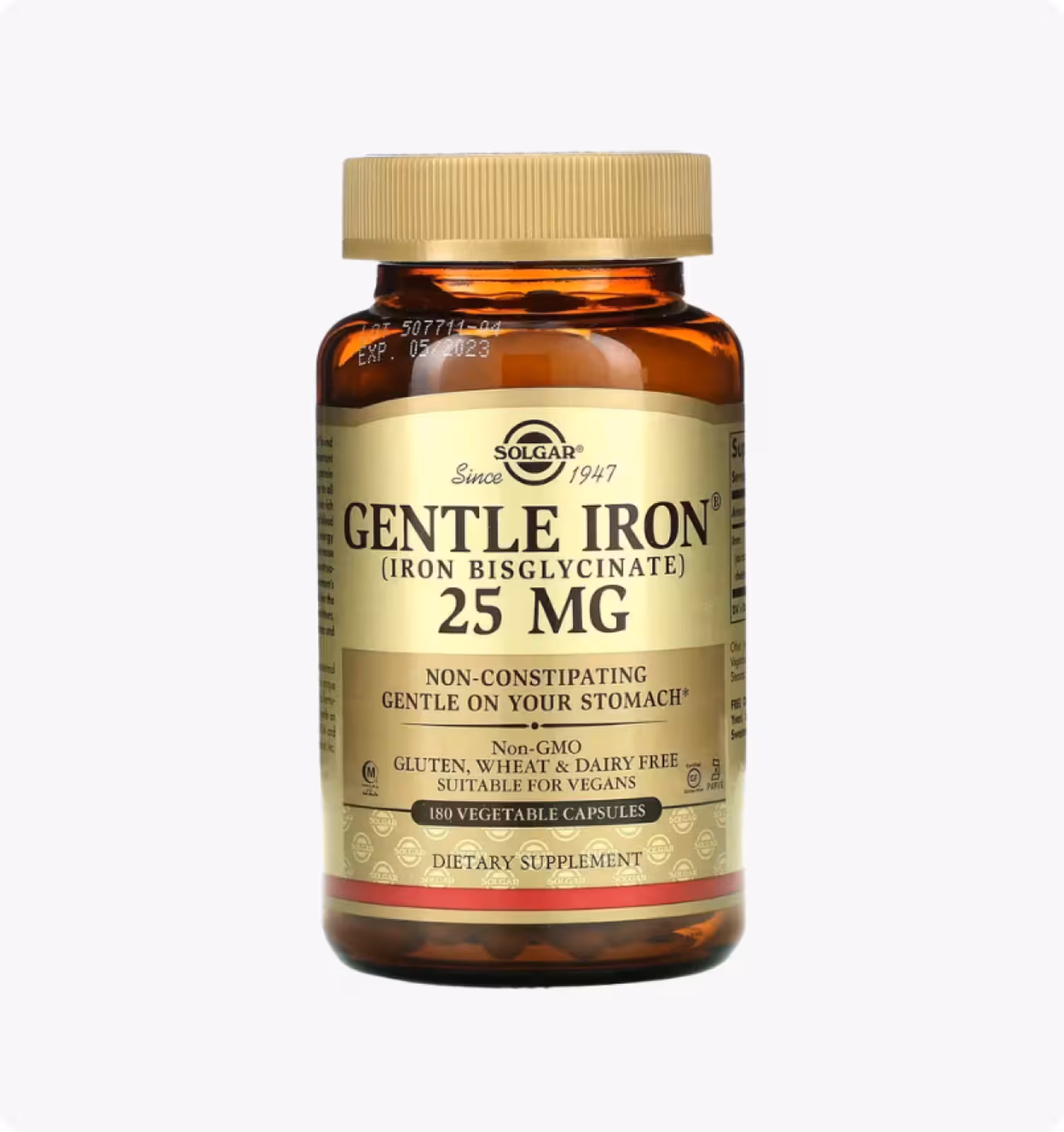 Solgar, Gentle Iron, 25 мг, 180 растительных капсул