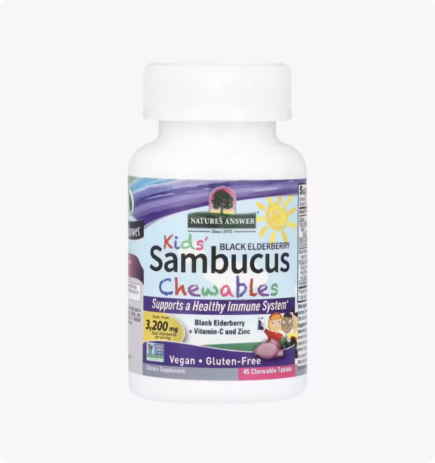 Nature's Answer, Kid's Sambucus, жевательные таблетки из черной бузины с витамином C и цинком, 45 же
