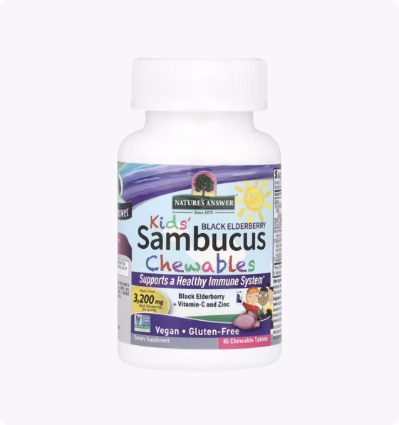 Nature's Answer, Kid's Sambucus, жевательные таблетки из черной бузины с витамином C и цинком, 45 же