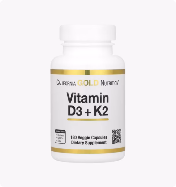 California Gold Nutrition, витамины D3 и К2, 180 растительных капсул