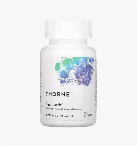 Thorne Research, Ferrasorb, железо с кофакторами, 60 капсул
