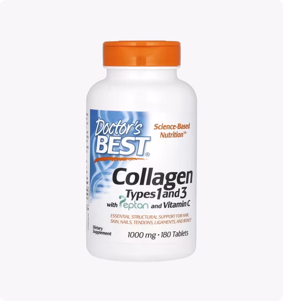 Doctor's Best, Коллаген 1 и 3 типа с Peptan и витамином C, 1000 мг, 180 таблеток