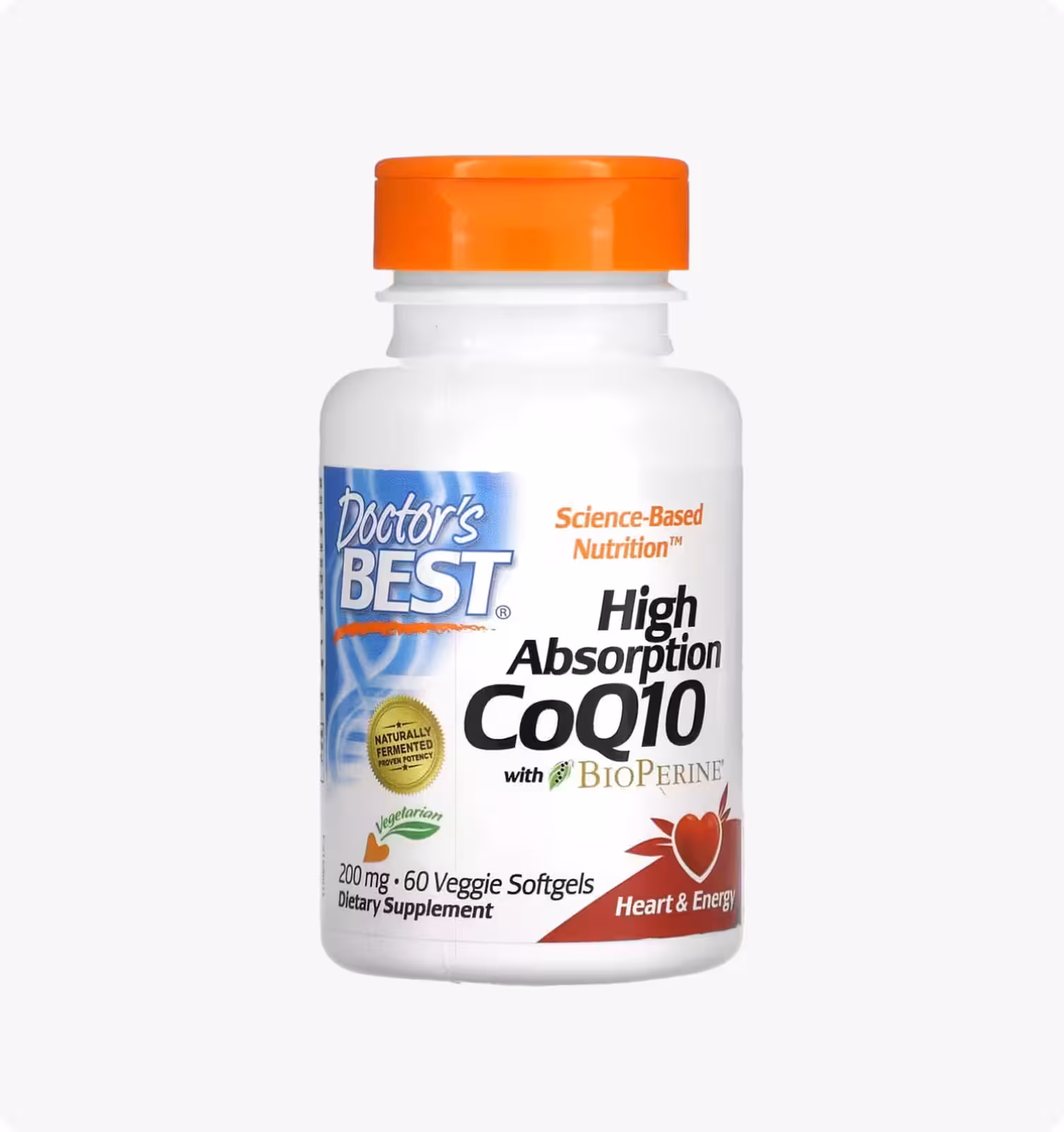 Doctor's Best, Коэнзим Q10 с высокой степенью всасывания, с BioPerine, 200 мг, 60 вегетарианских мяг