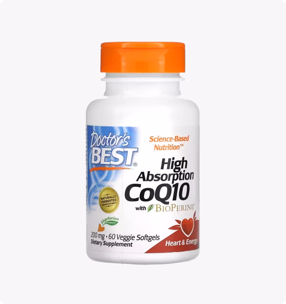 Doctor's Best, Коэнзим Q10 с высокой степенью всасывания, с BioPerine, 200 мг, 60 вегетарианских мяг