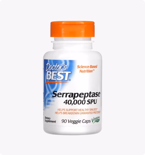 Doctor's Best, Серрапептаза Best, 40 000 SPU, 90 вегетарианских капсул