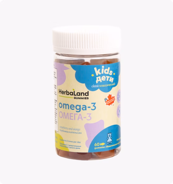 Herbaland , Классические жевательные конфеты для детей Омега-3 60 жевательных конфет