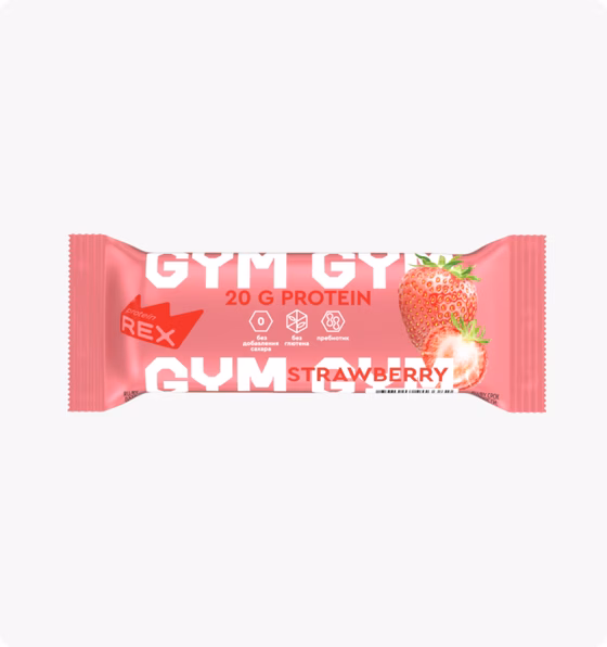 PROTEIN REX,Gym,  Протеиновый батончик, 60 г, Клубничный десерт