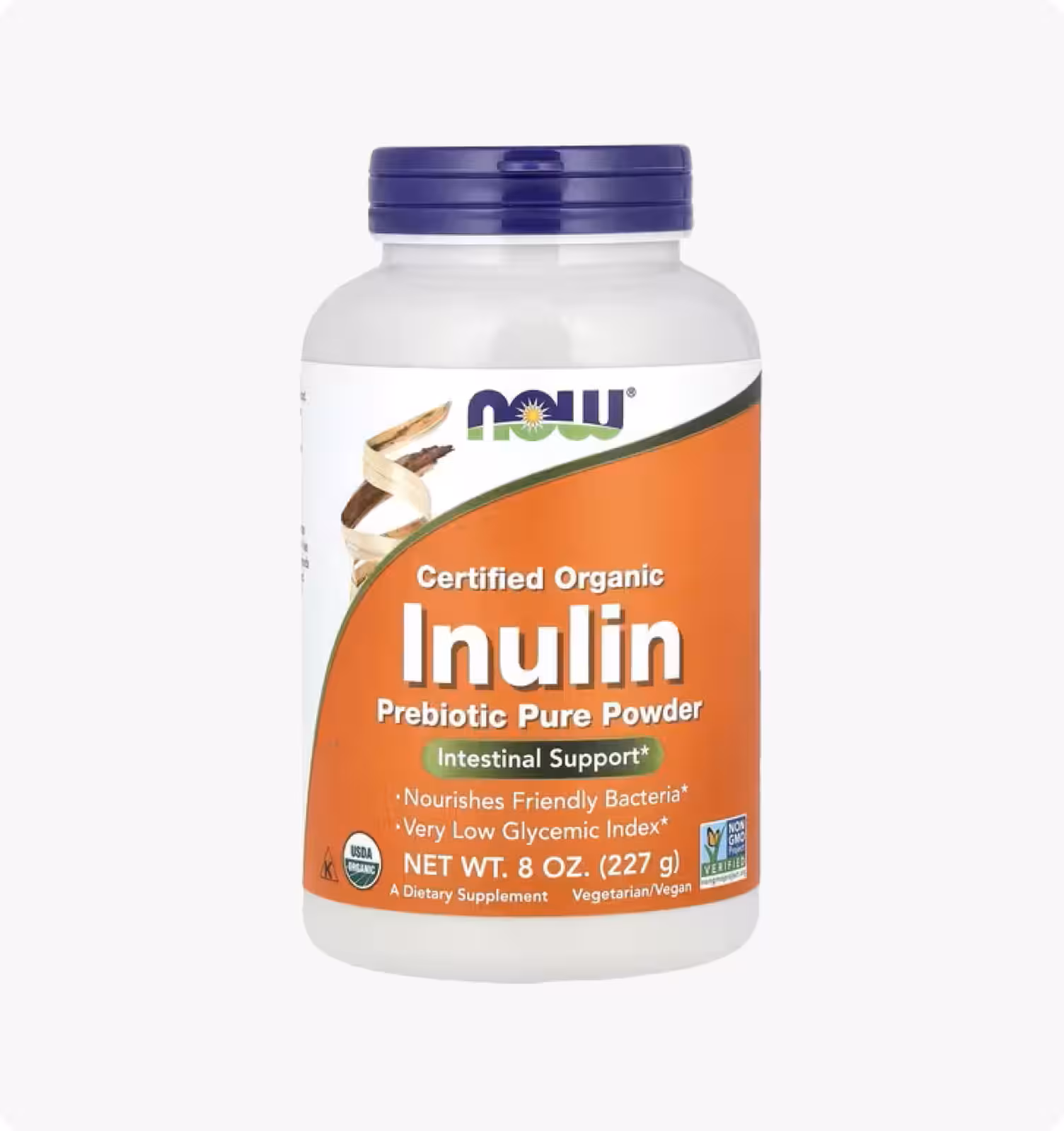 Now Foods, Сертифицированный органический инулин, пребиотик в чистом порошке, 227 г