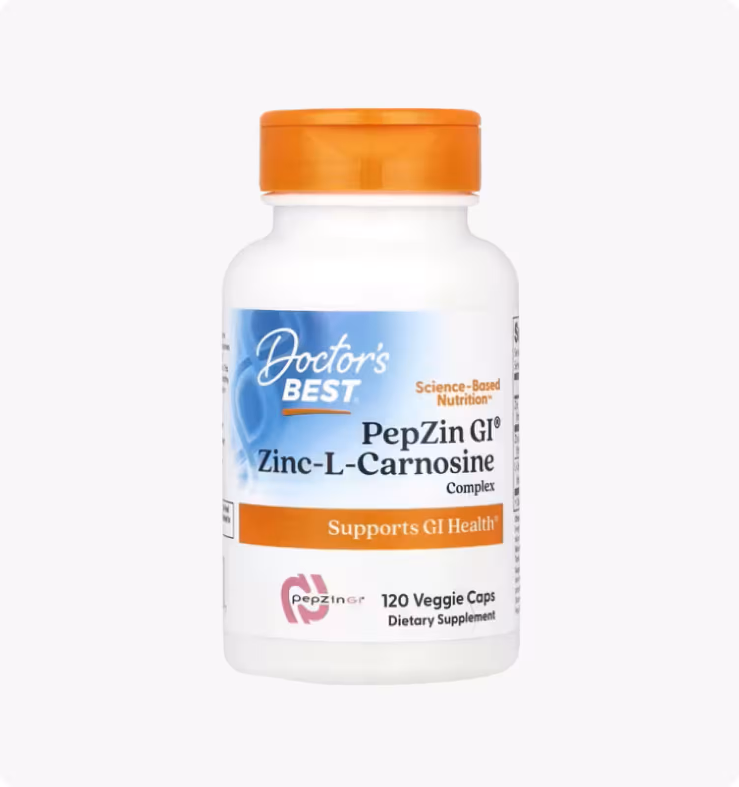 Doctor's Best, PepZin GI, комплекс цинк-L-карнозина, 120 растительных капсул