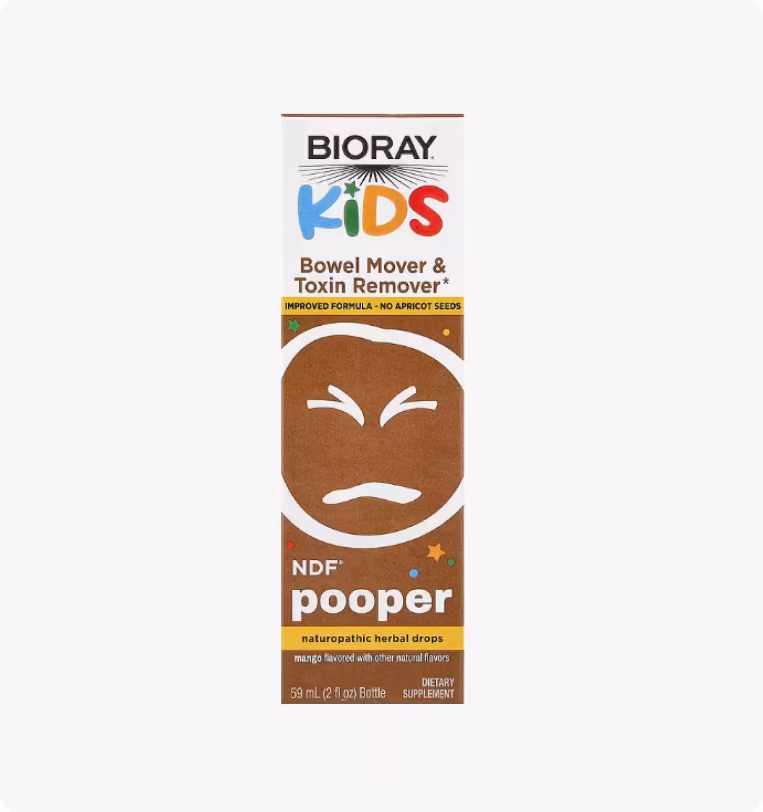 Bioray, Kids, NDF Pooper, средство для очищения кишечника и удаления токсинов, манго, 60 мл