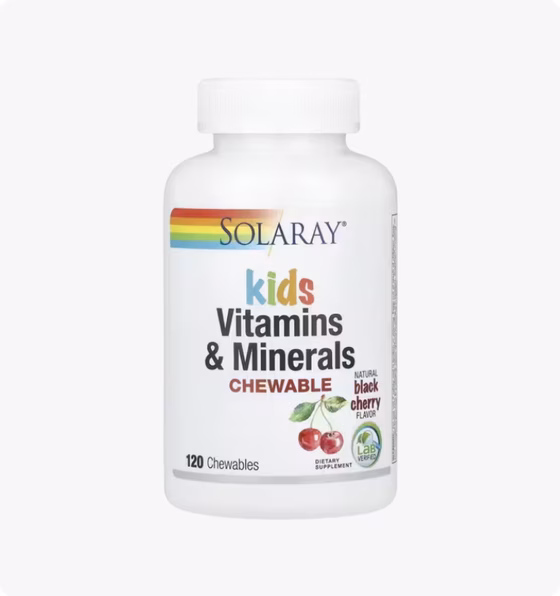 Solaray, Детские жевательные витамины и минералы, натуральный вкус черной вишни, 120 жевательных таб