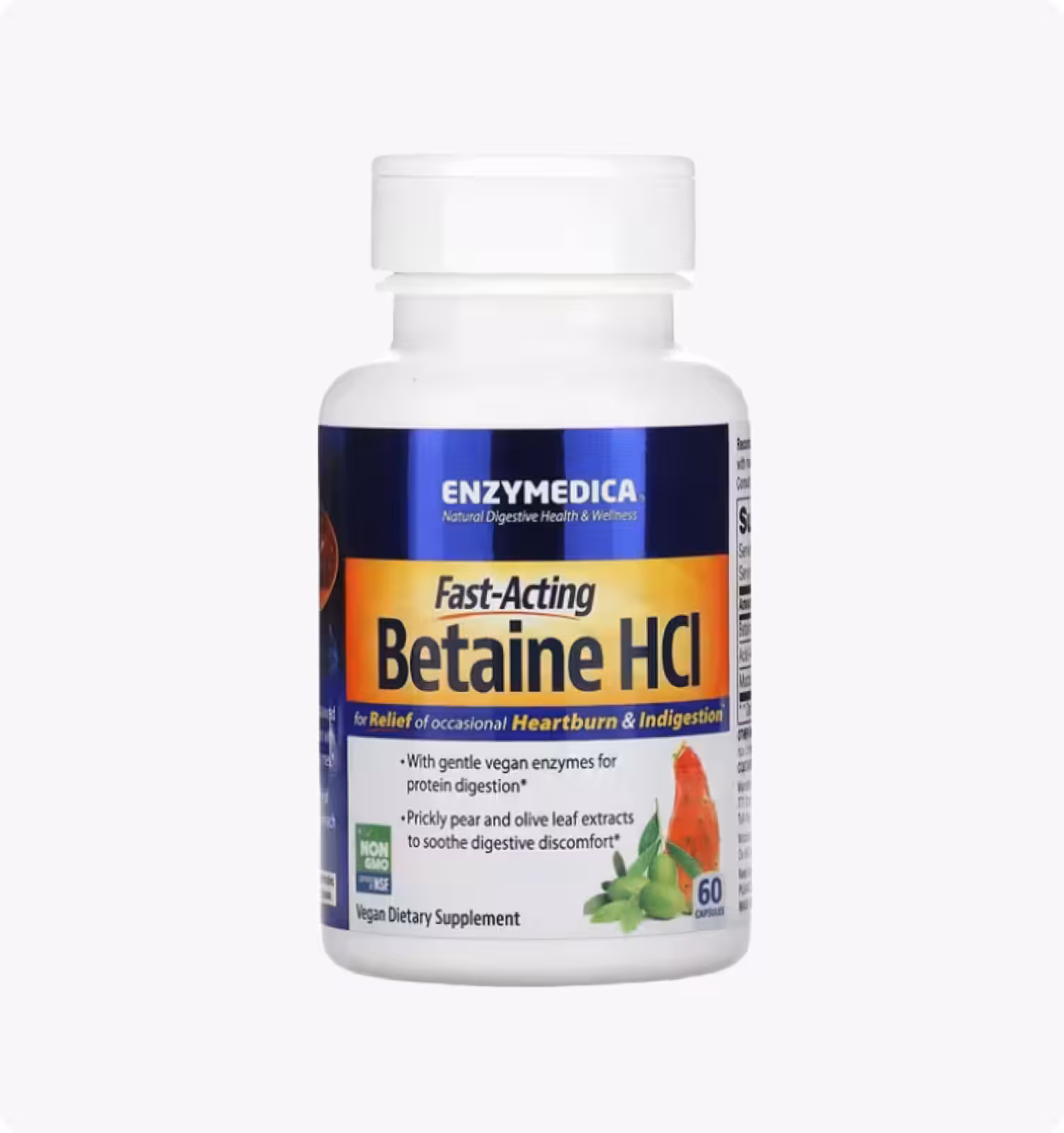 Enzymedica, Betaine,Быстродействующий бетаин гидрохлорид, 60 капсул