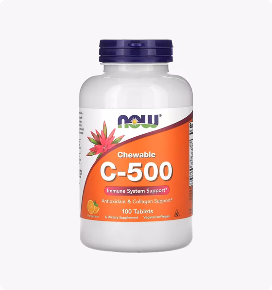 NOW Foods, жевательный витамин C-500, со вкусом апельсинового сока, 100 таблеток