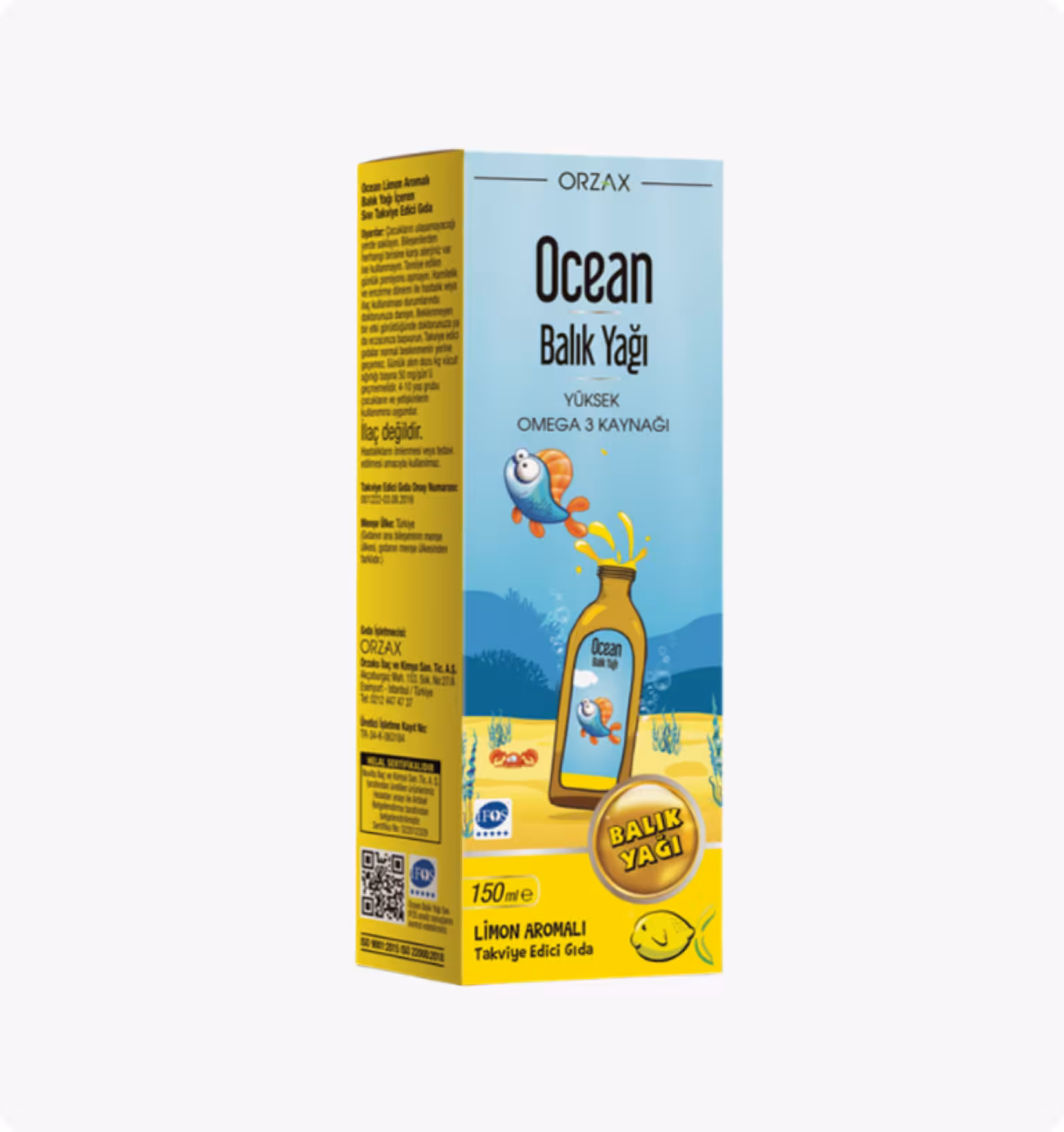 Ocean, Рыбий жир с омега-3, "Лимон" 150 мл,
