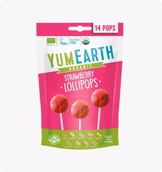 YumEarth, Органические клубничные леденцы, клубничный коктейль, 14 леденцов, 87 г