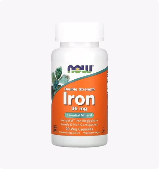 Now Foods, Железо, двойной концентрации, 36 мг, 90 растительных капсул