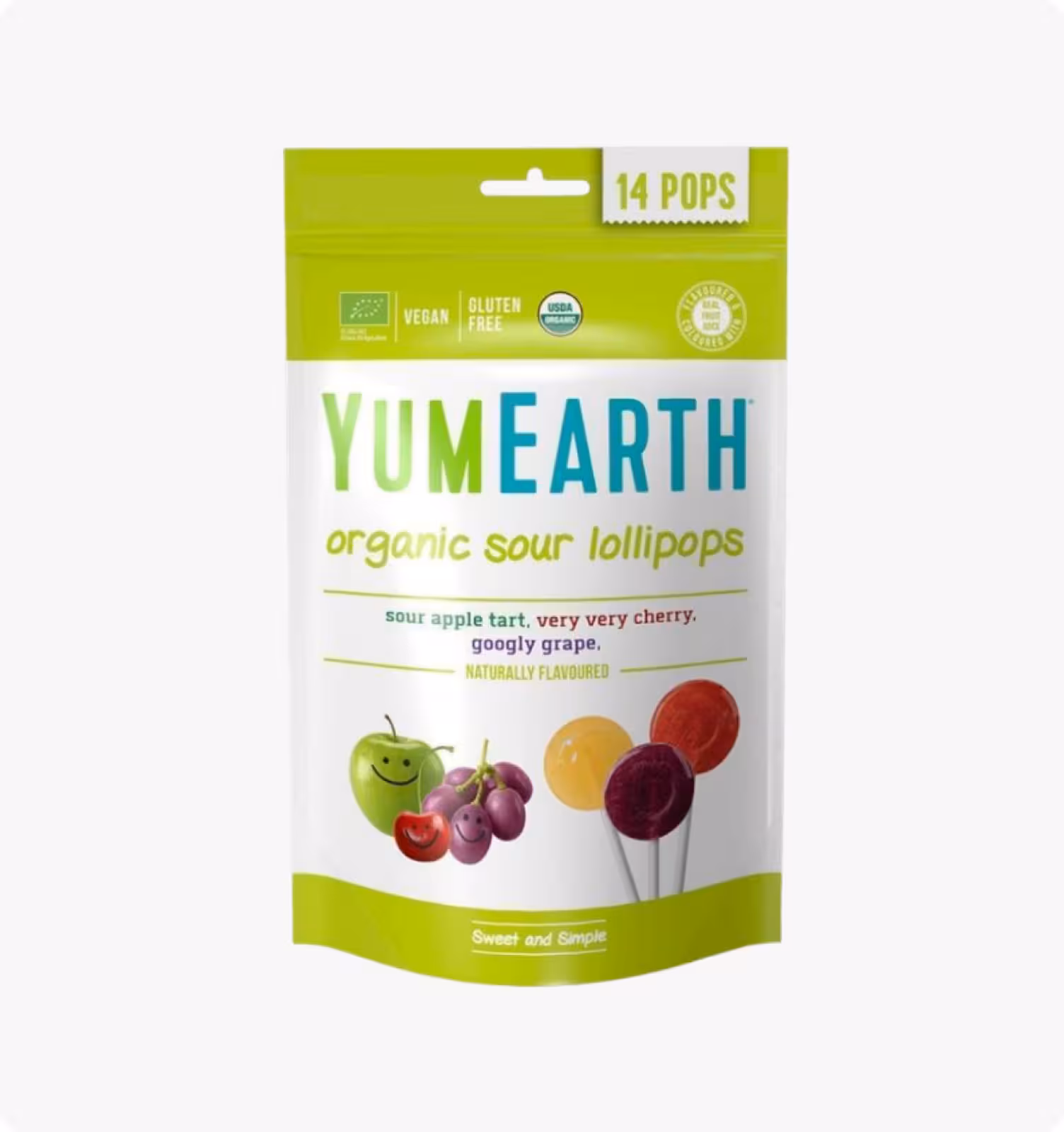 YumEarth, Organic Juicy Pops: Яблоко, вишня, виноград, 14 леденцов, 87 г