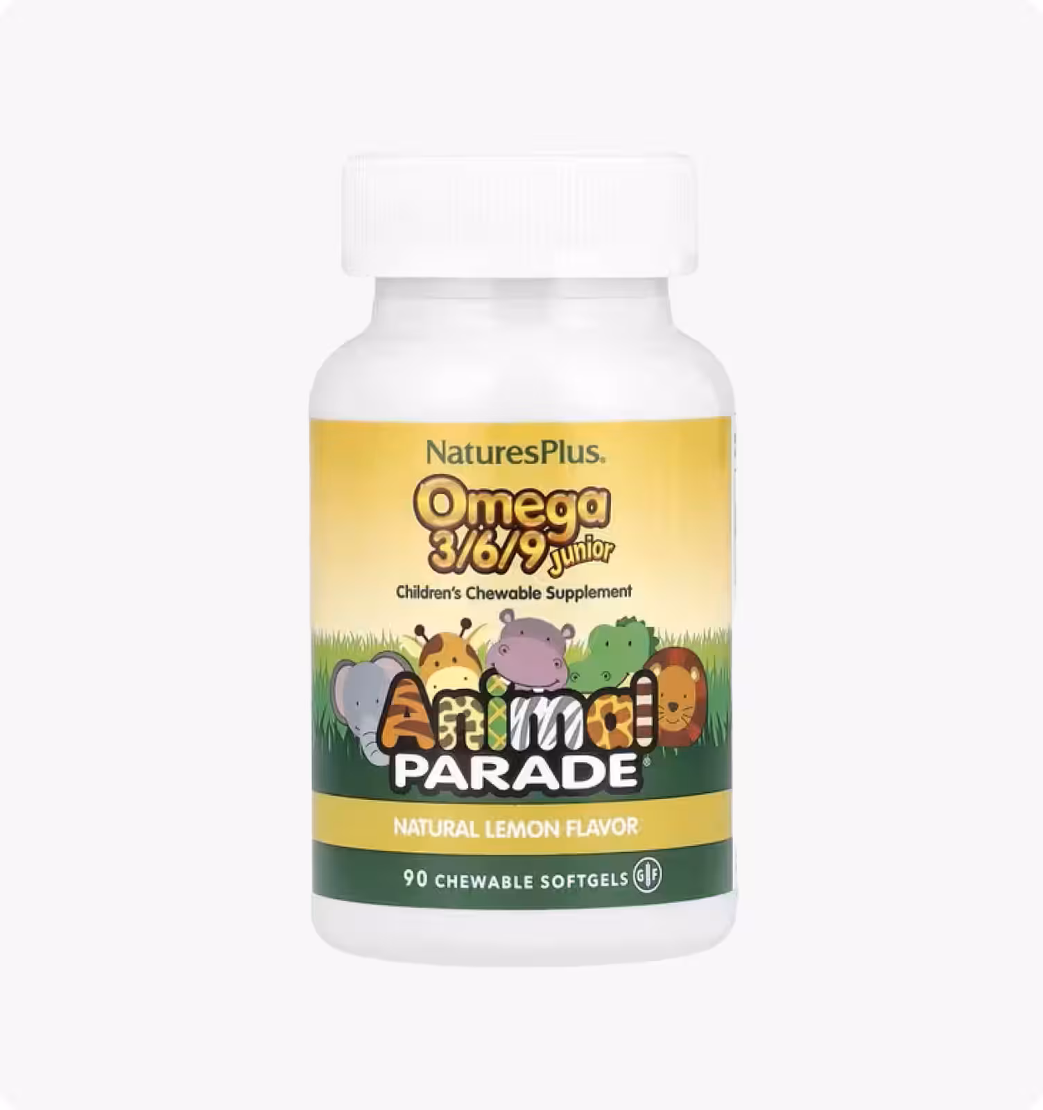 Nature's Plus, Animal Parade, Омега 3/6/9 юниор, Вкус лимона, 90 капсул