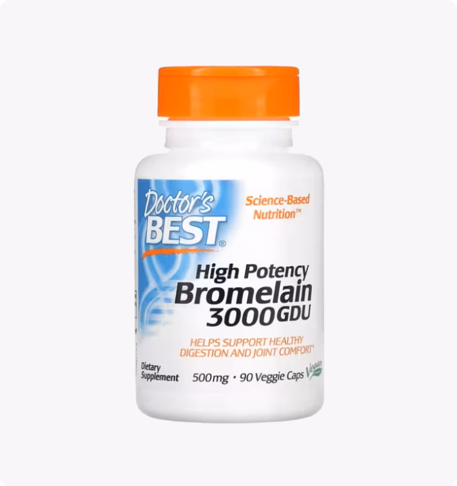 Doctor's Best, высокоэффективный бромелаин, 3000 GDU, 500 мг, 90 растительных капсул