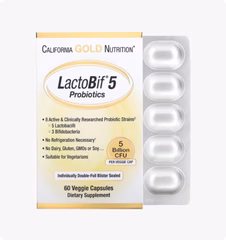 California Gold Nutrition, LactoBif 5, пробиотики, 5 млрд КОЕ, 60 вегетарианских капсул