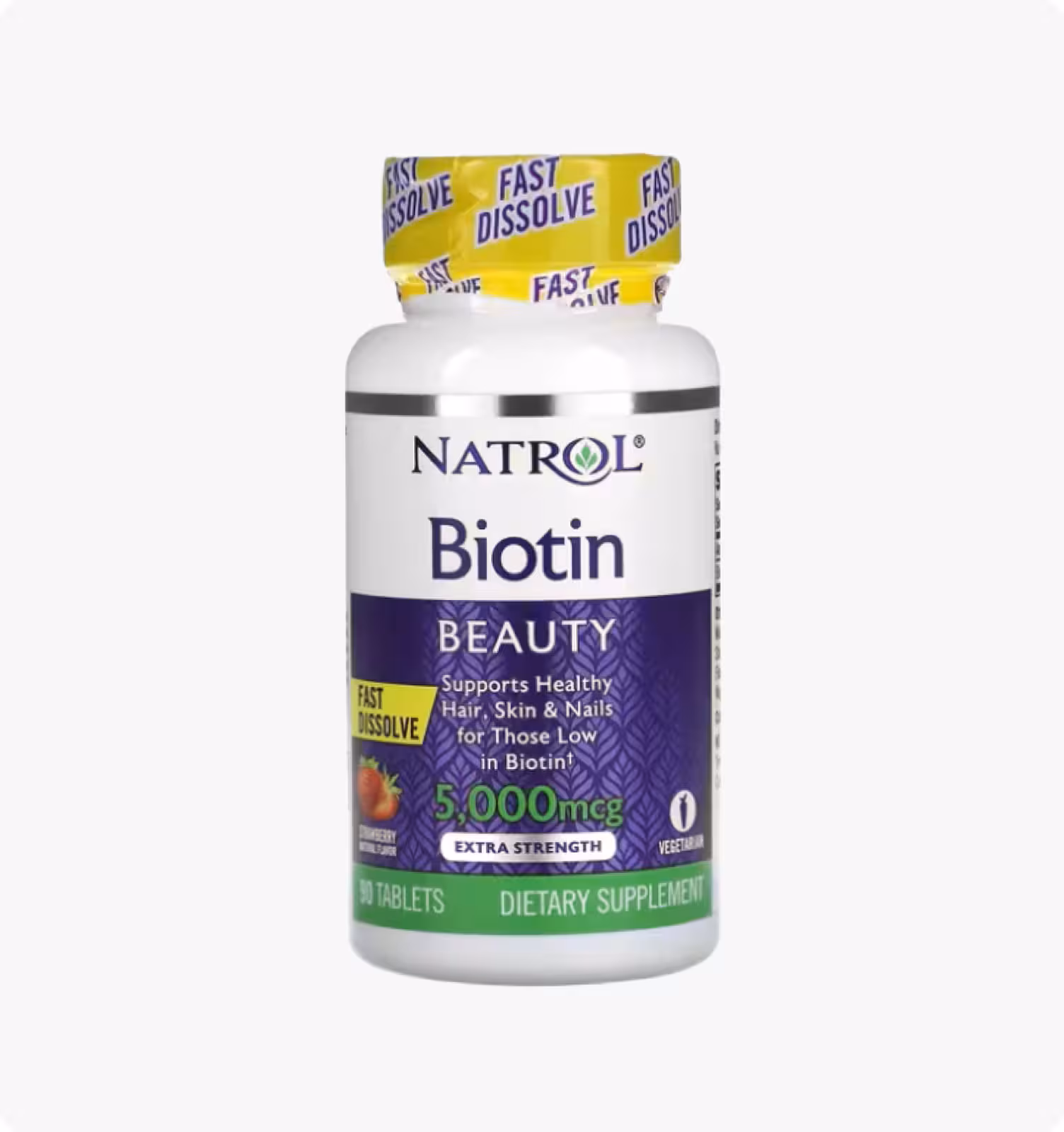 Natrol, Биотин, клубника, 5000 мкг, 90 таблеток