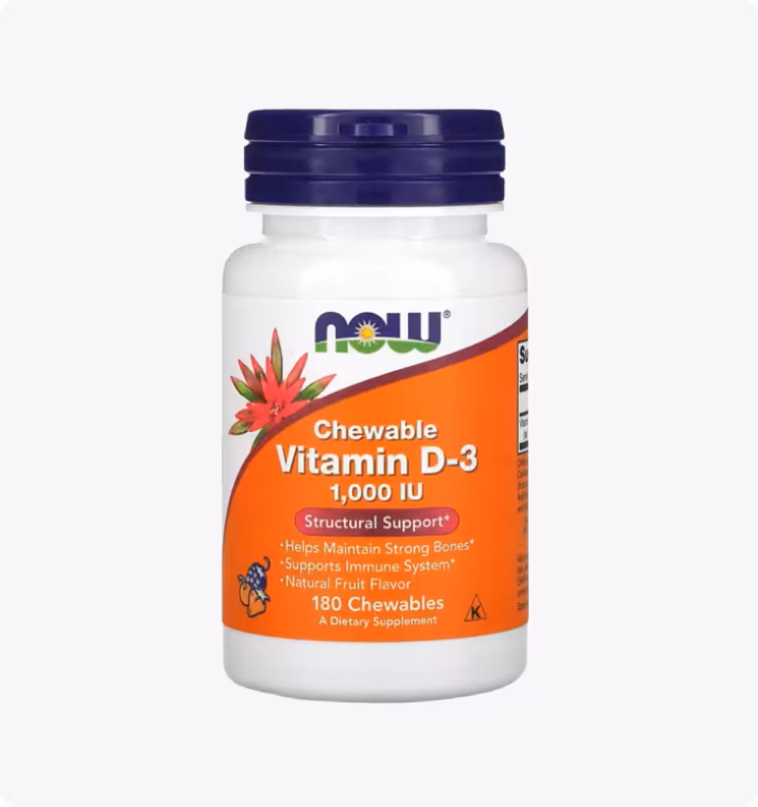 NOW Foods, Chewable Vitamin D-3 (жевательный витамин D-3, с натуральным фруктовым вкусом, 1000 МЕ, 1