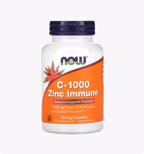NOW Foods, C-1000 с цинком для укрепления иммунитета, витамин C, 1000 мг и цинк, 15 мг, 90 вегетариа