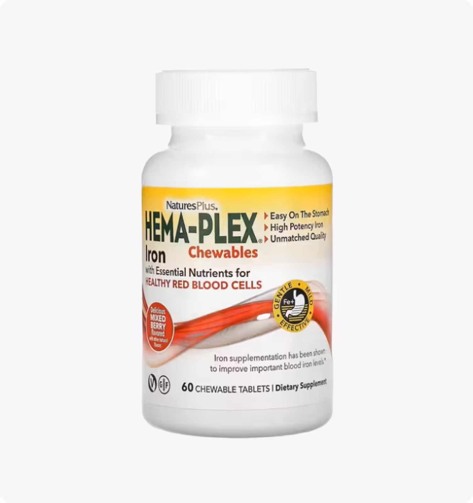 Nature's Plus, Hema-Plex, Железо с ягодным вкусом, 60 жевательных таблеток