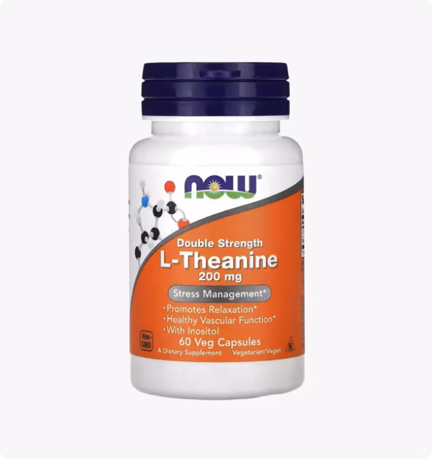 NOW Foods, L-теанин, двойной концентрации, 200 мг, 60 растительных капсул