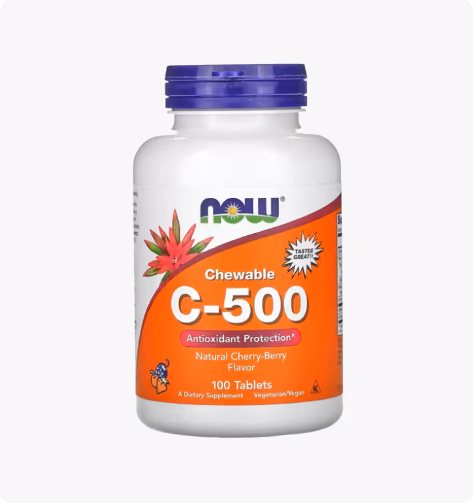 Now Foods, Жевательные таблетки витамина C-500, со вкусом вишни и ягод, 100 таблеток