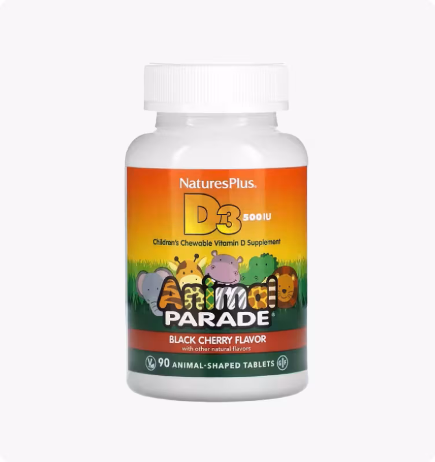 Nature's Plus, Animal Parade, Витамин D3 500МЕ со вкусом черешни, 90 таблеток