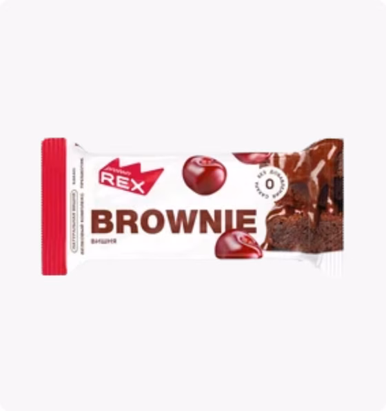 PROTEIN REX, Пирожное протеиновое "Брауни" вишнёвое - 50 г