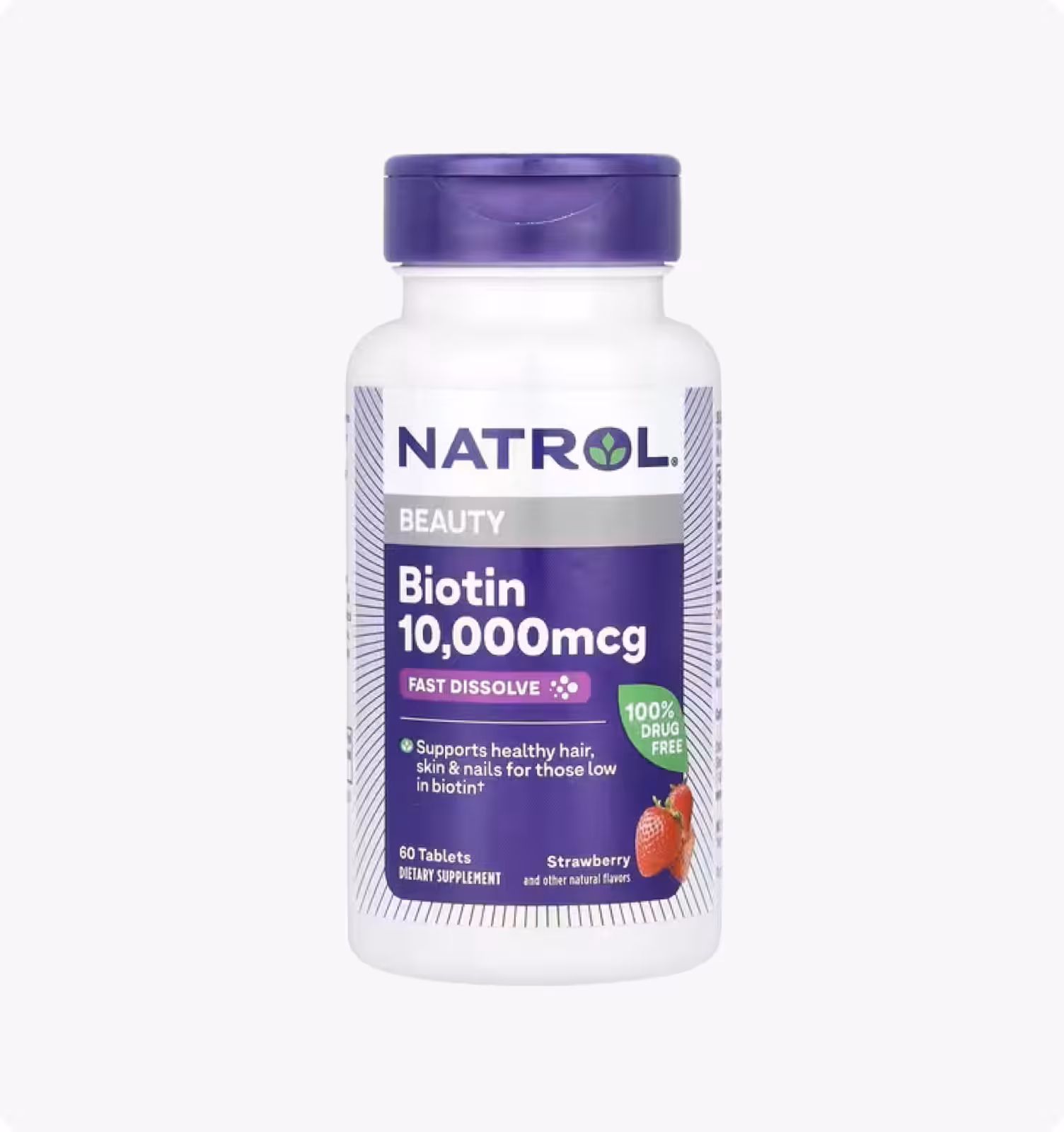 Natrol, Биотин, максимальная эффективность, клубника, 10 000 мкг, 60 таблеток