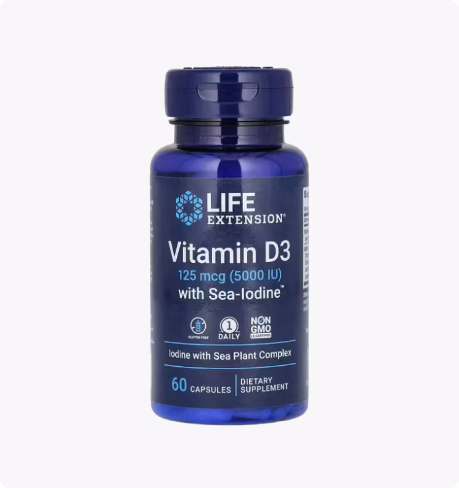 Life Extension, витамин D3 с формулой Sea-Iodine, 125 мкг (5000 МЕ), 60 капсул