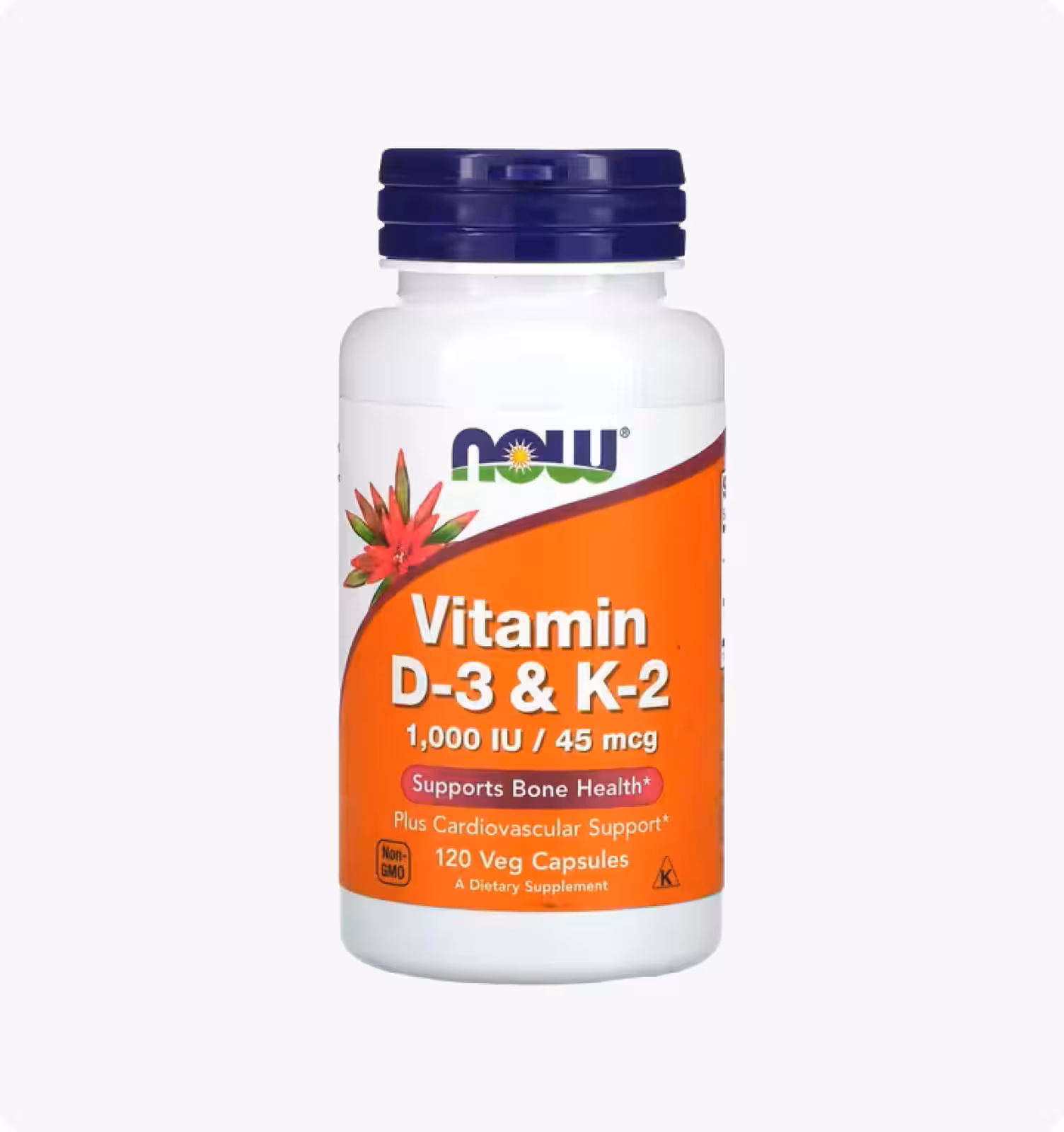 Now Foods, витамины D3 и K2, 45 мкг (1000 МЕ), 120 растительных капсул