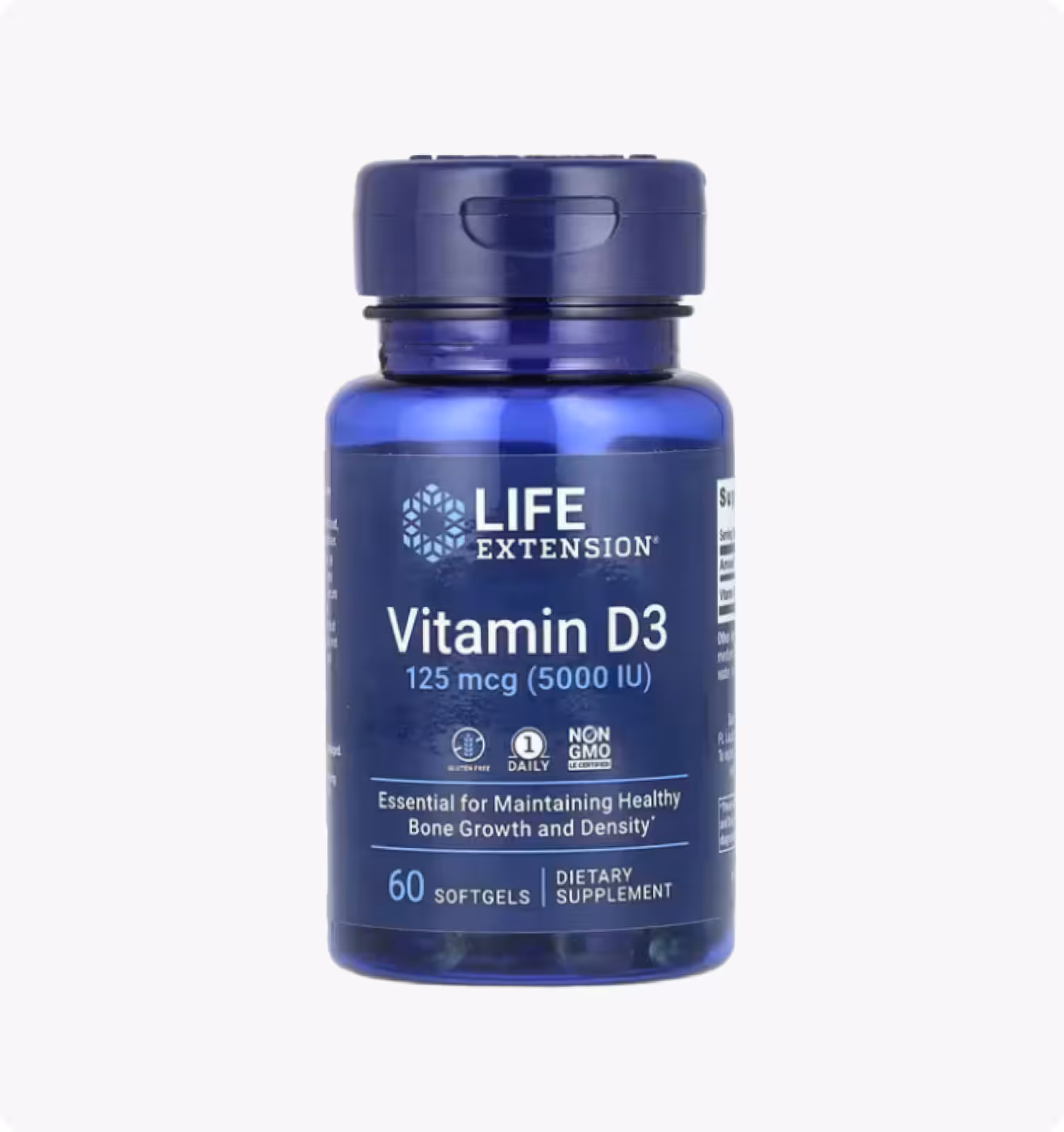 Life Extension, витамин D3, 125 мкг (5000 МЕ), 60 капсул