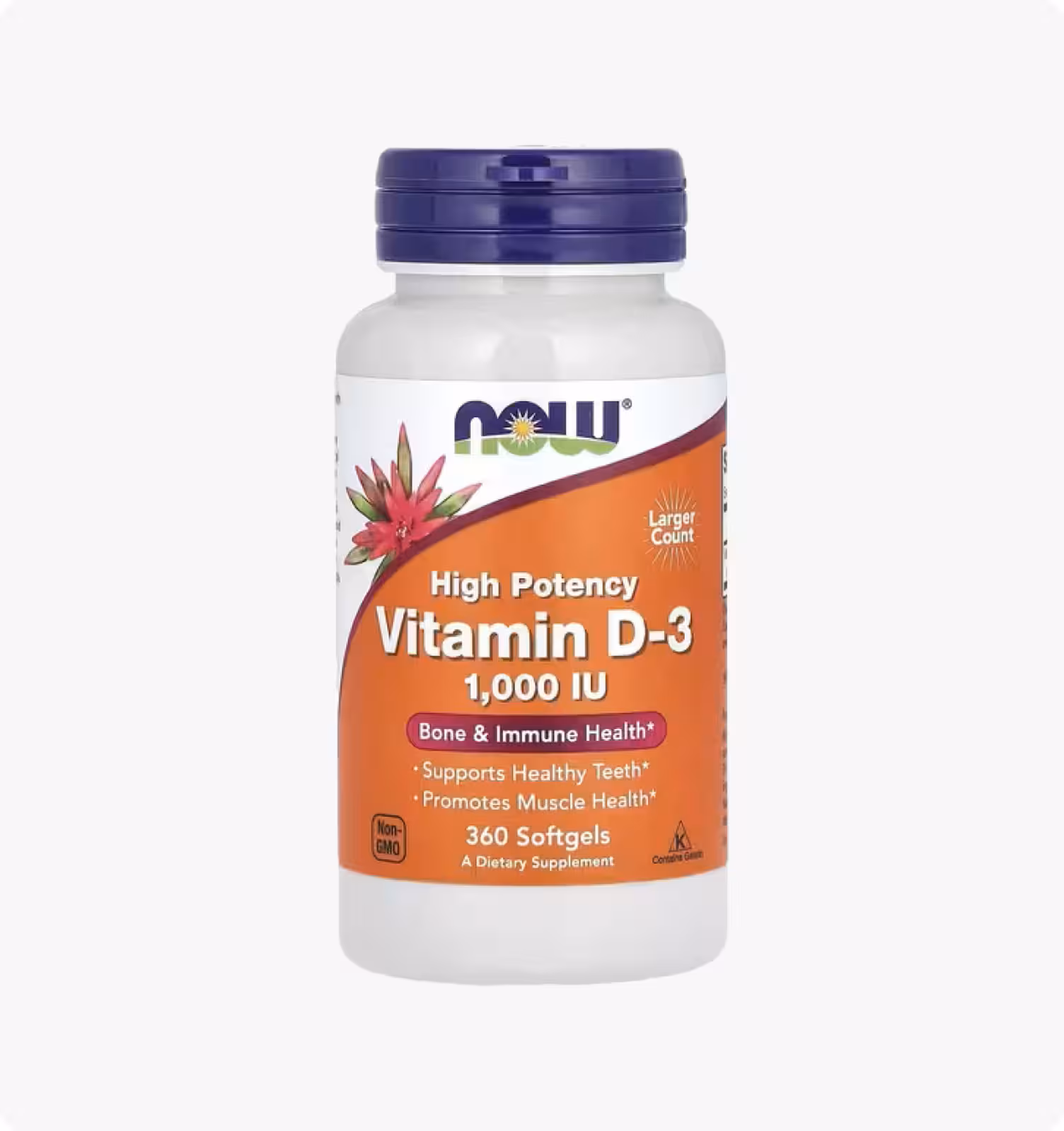 Now Foods, высокоактивный витамин D3, 25 мкг (1000 МЕ), 360 мягких таблеток