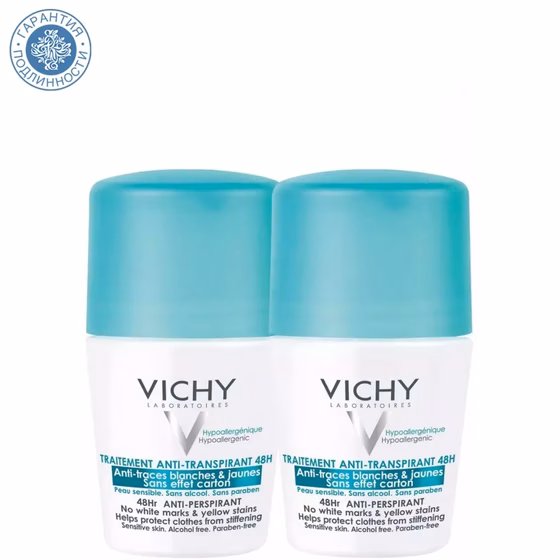 Vichy, Déodorant, Дезодорант против потоотделения, без аромата, НАБОР 2 х 50 мл