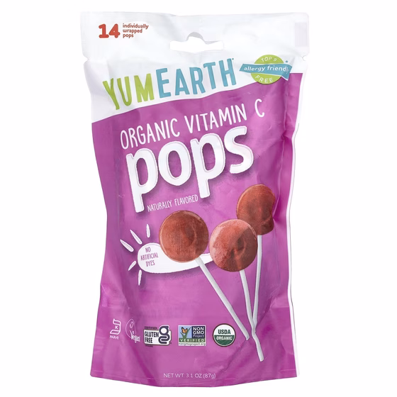 YumEarth, Organic Pops, Витамин C, Ассорти, 14 леденцов