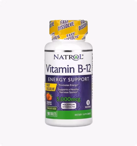 СЦ 40% Natrol, Витамин B12, быстрорастворимый, максимальная эффективность, клубника, 5000 мкг, 100 т