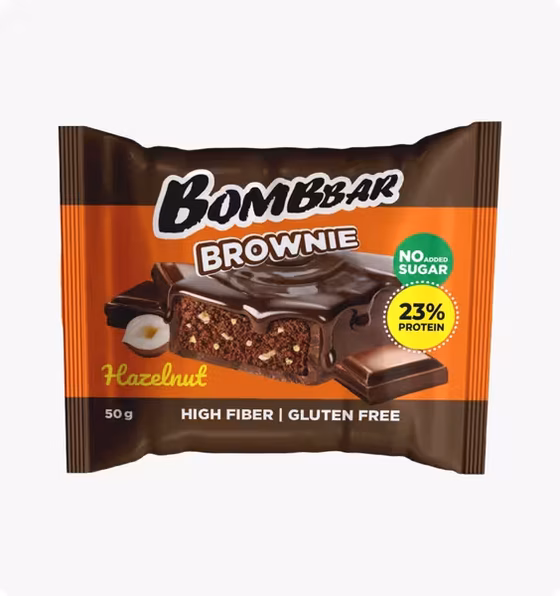 СЦ 20% BombBar, Печенье протеиновое глазированное Брауни с фундуком, 50 г
